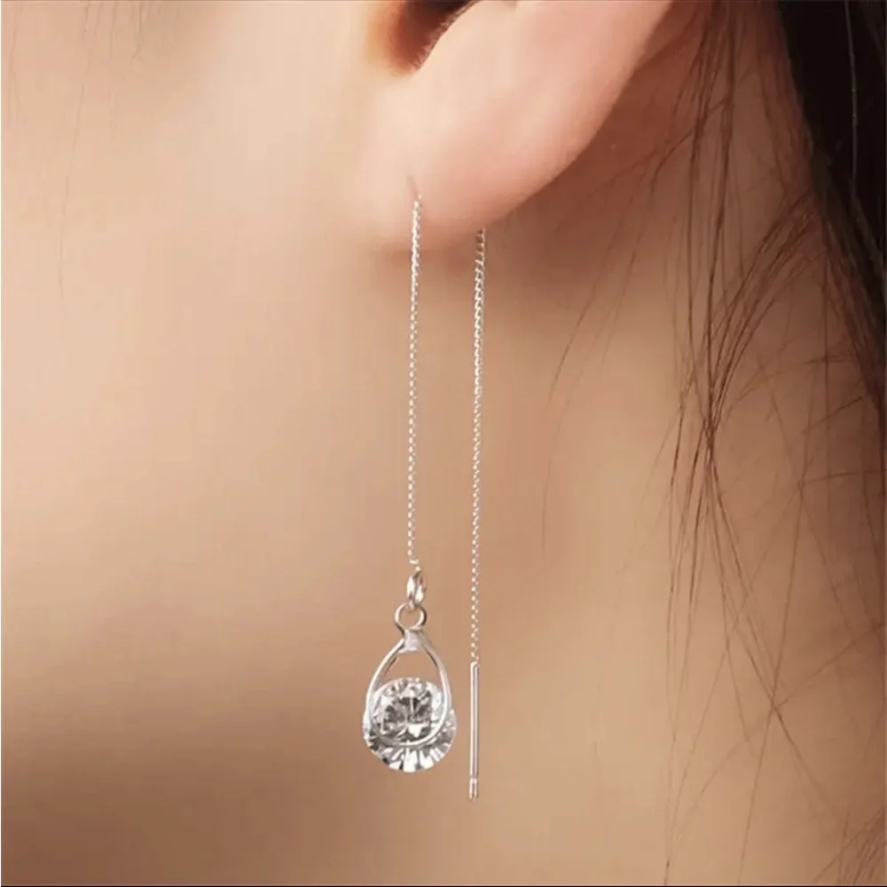 Cubic Zirconia Drop Threader Earrings